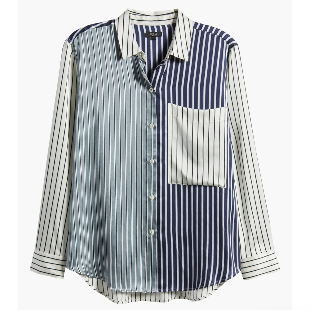 Rails Women’s XL Spencer Silk Shirt Kent Multi Stripe Blue White NWOT